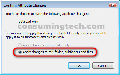 Windows Vista: Confirm Attribute Changes dialog box