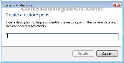 Windows Vista\System Protection\Create a restore point