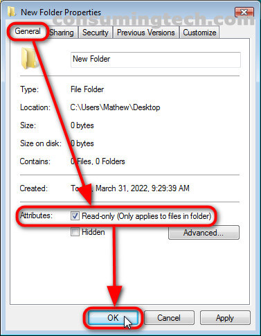 Windows Vista\New Folder Properties\General\Attributes\Read-only