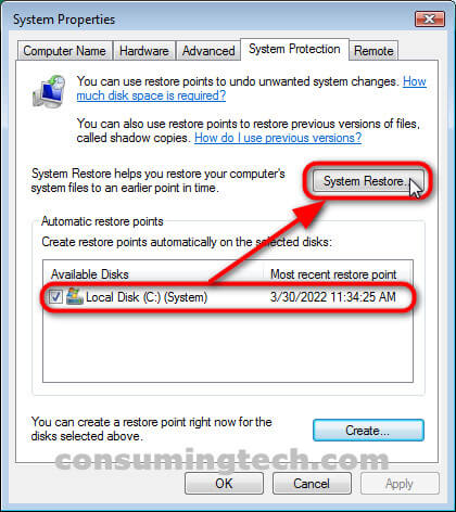 Windows Vista\System Protection\Local Disk\System Restore