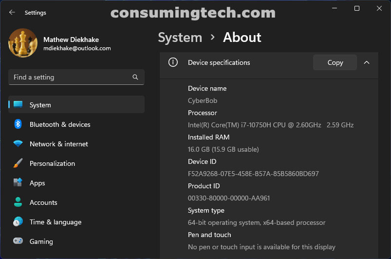 Windows 11 System information > About