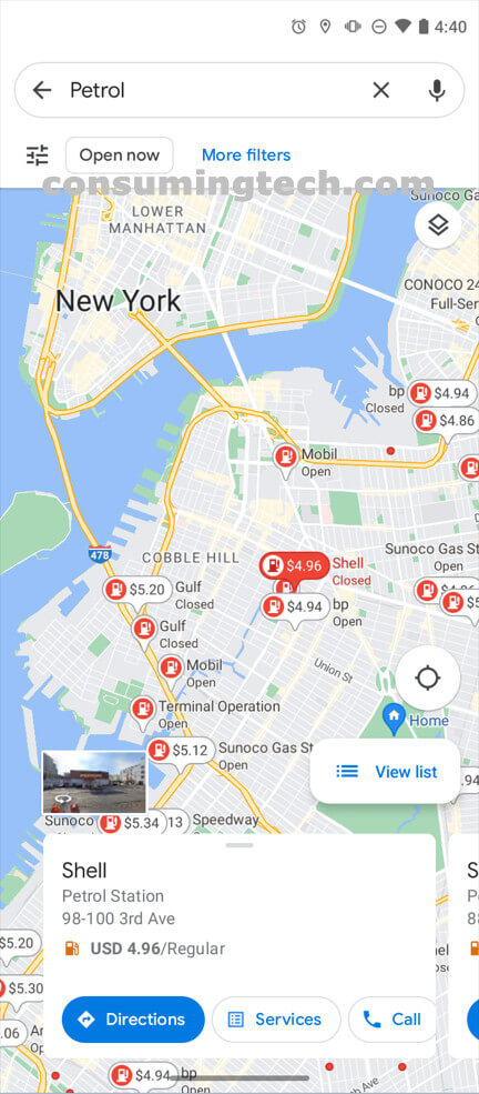 Google Maps: All gas stations open in Brooklyn, New York