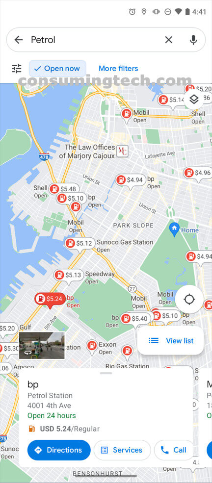 Google Maps: Only showing open gas stations in the area