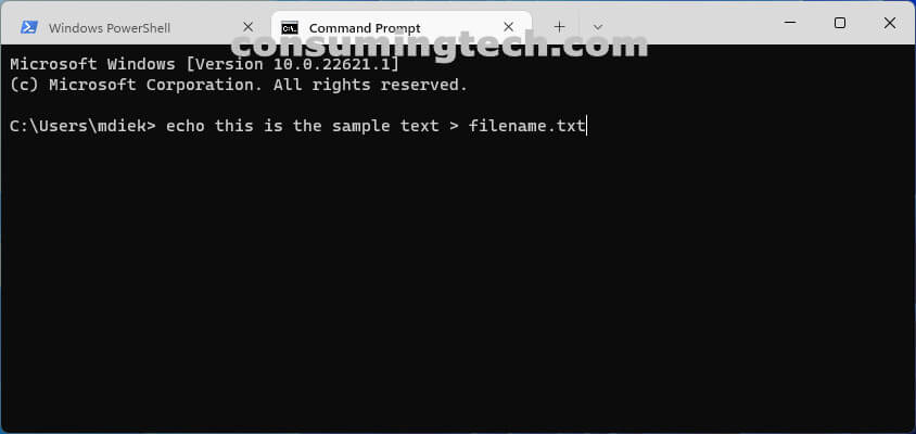 Windows Terminal app\Command Prompt\echo command