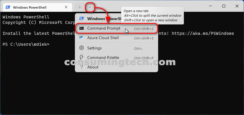 Windows Terminal app\Command Prompt
