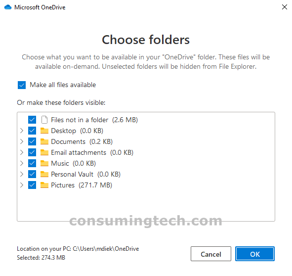 Microsoft OneDrive: Choose folders > Make all files available OR make these folders visible