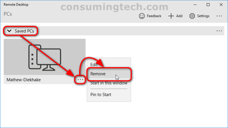 Remove Remote Desktop Connection in Remote Desktop App - Windows 10 ...