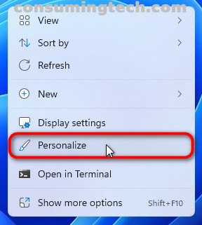 Windows 11: Desktop > Personalize
