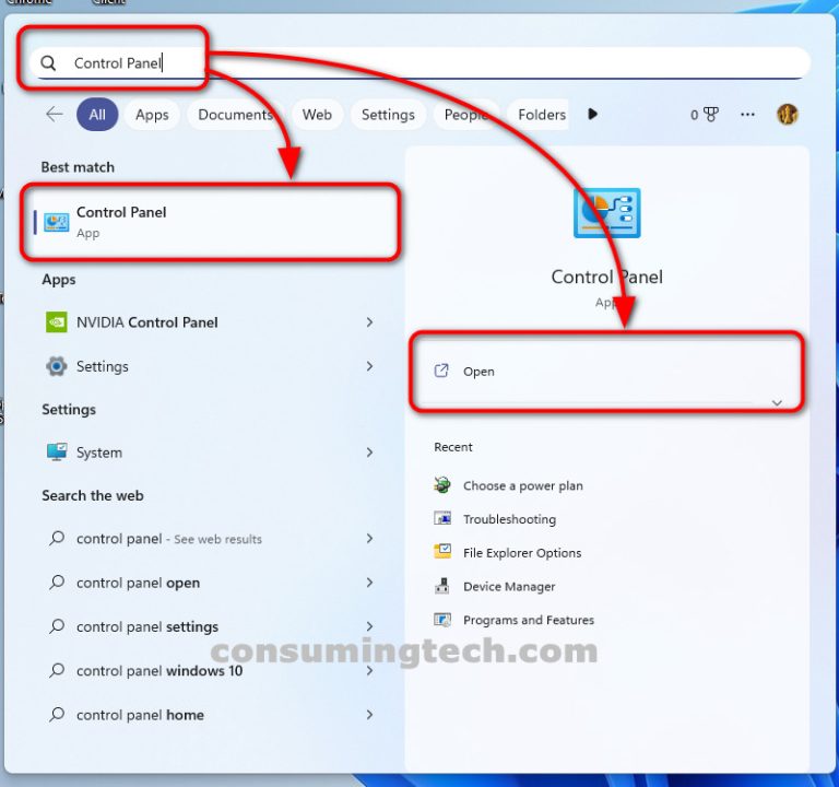 Open Control Panel in Windows 11 - ConsumingTech