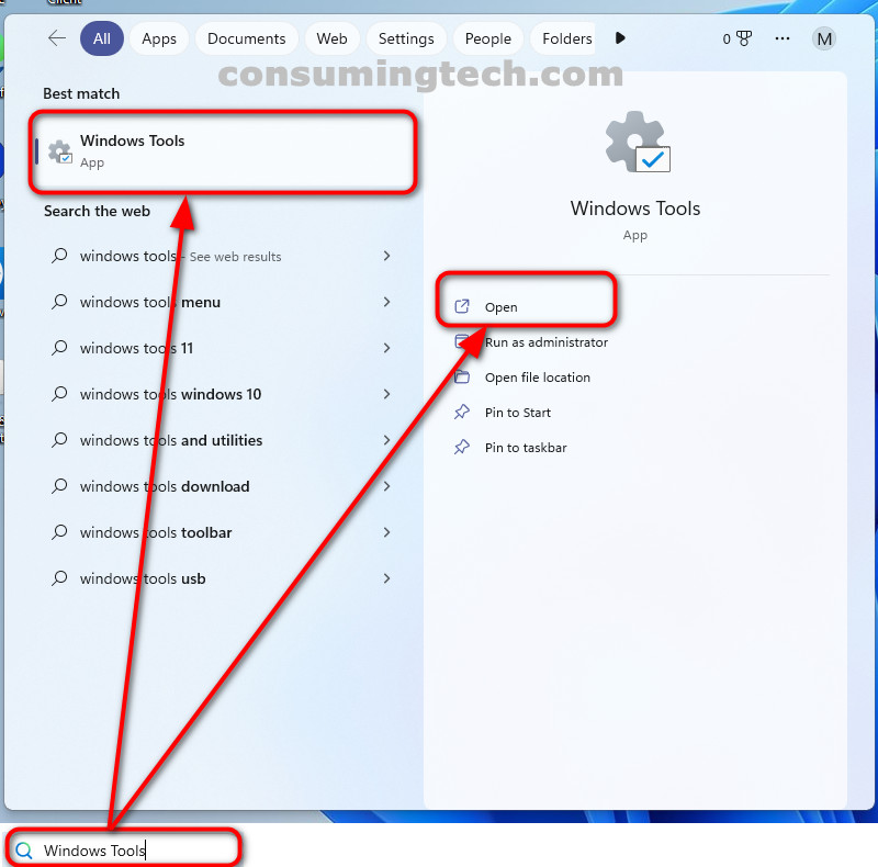 Windows 11: Search > Windows Tools app
