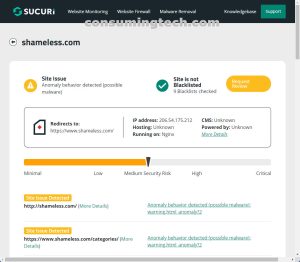 Shameless.com Sucuri results