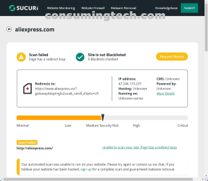 aliexpress.com Sucuri results