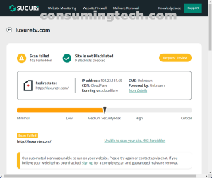 luxuretv.com Sucuri results