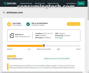 aimhaven.com Sucuri results