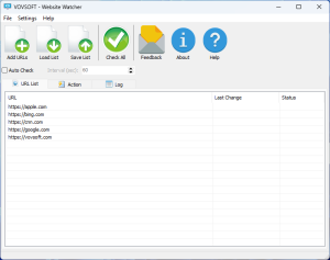 Vovsoft Website Watcher 1.4 interface
