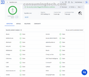 hqcollect.com VirusTotal results