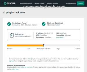 plugincrack.com Sucuri results