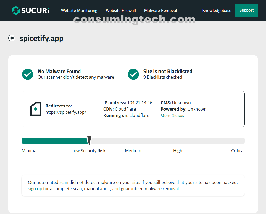 spicetify.app Sucuri results