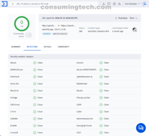 spicetify.app VirusTotal results