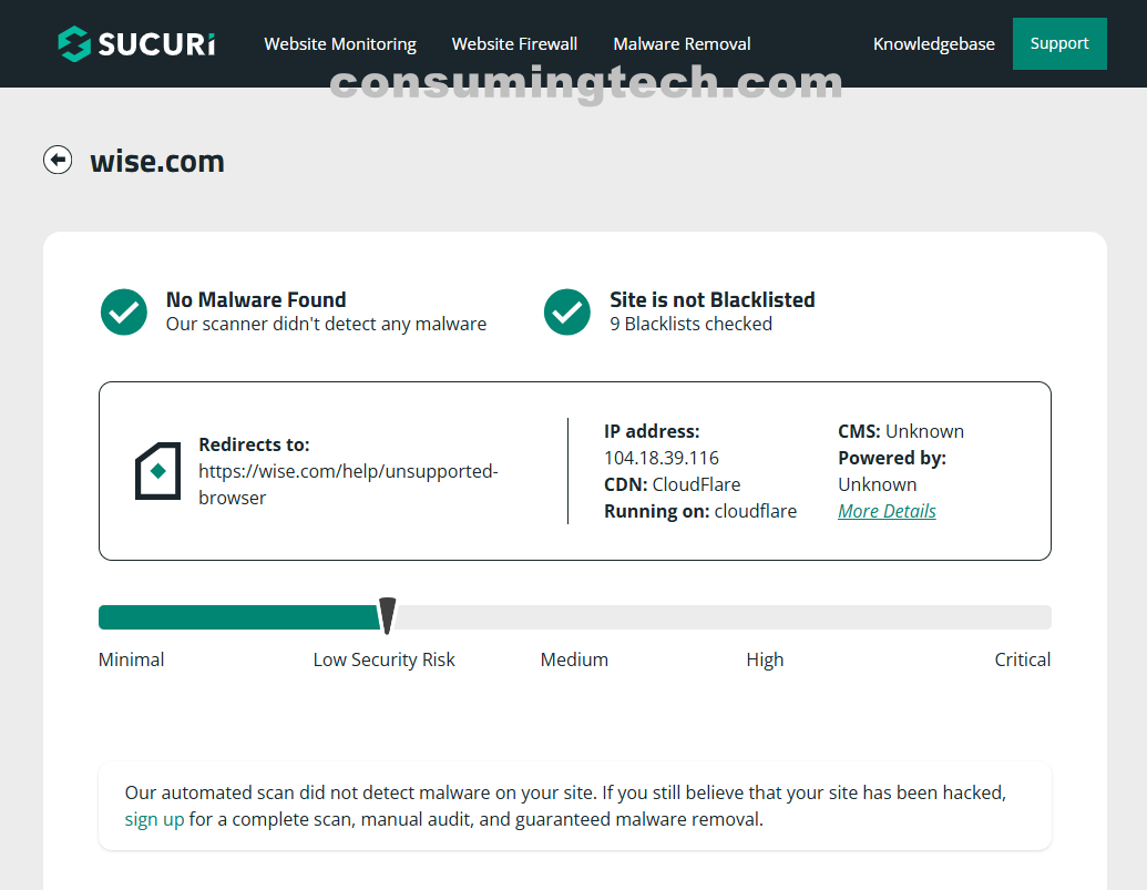 Wise Sucuri results